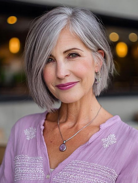 Graceful Grey Bob Synthetic Wigs for Old Women
