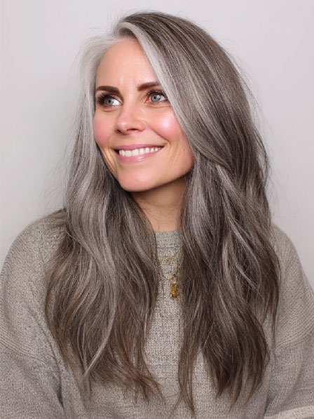 Straight Full Lace Long Gray Wigs