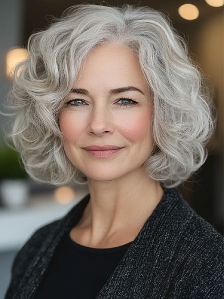 Full Lace Synthetic Gray Wavy Hair Wigs