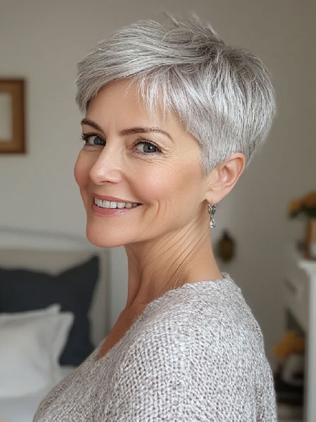 Short Pixie Gray Full Lace Synthetic Wigs