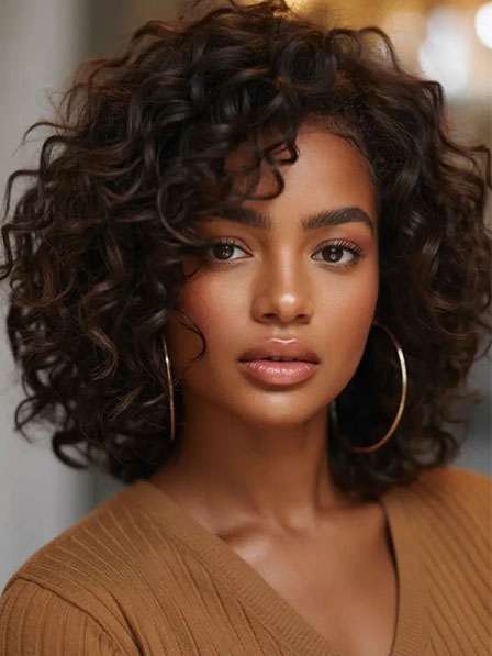 Natural Medium Curly Synhetic Hair Wigs For Black Women
