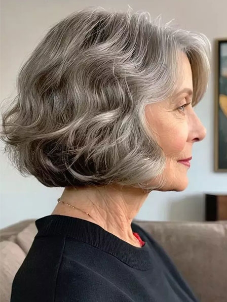 Trendy Full Lace Synthetic Grey Wavy Hair Wigs For Everyday