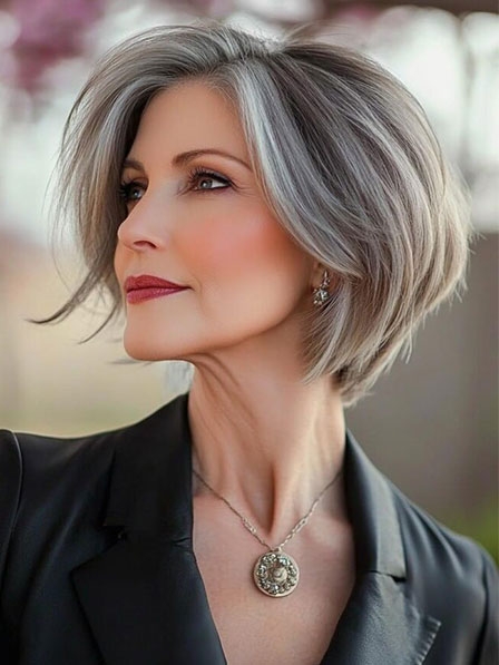 Grey Short Straight Synthetic Wigs For Caucasian