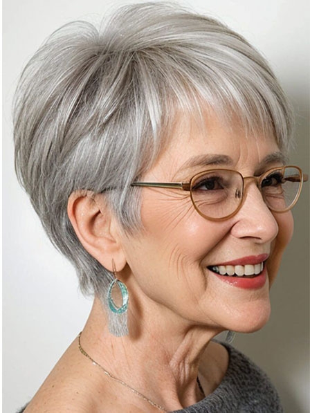 Synthetic Full Lace Grey Pixie Cut Style Wigs