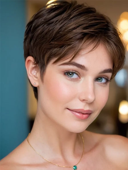 Layered Pixie Cut Straight Brown Synthetic Wigs