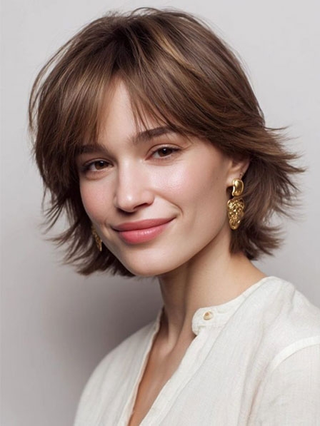 Women Short Cut Layered Real Hair Wigs For Everday