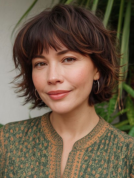 Natural Look Short Brown Women Synthetic Wigs