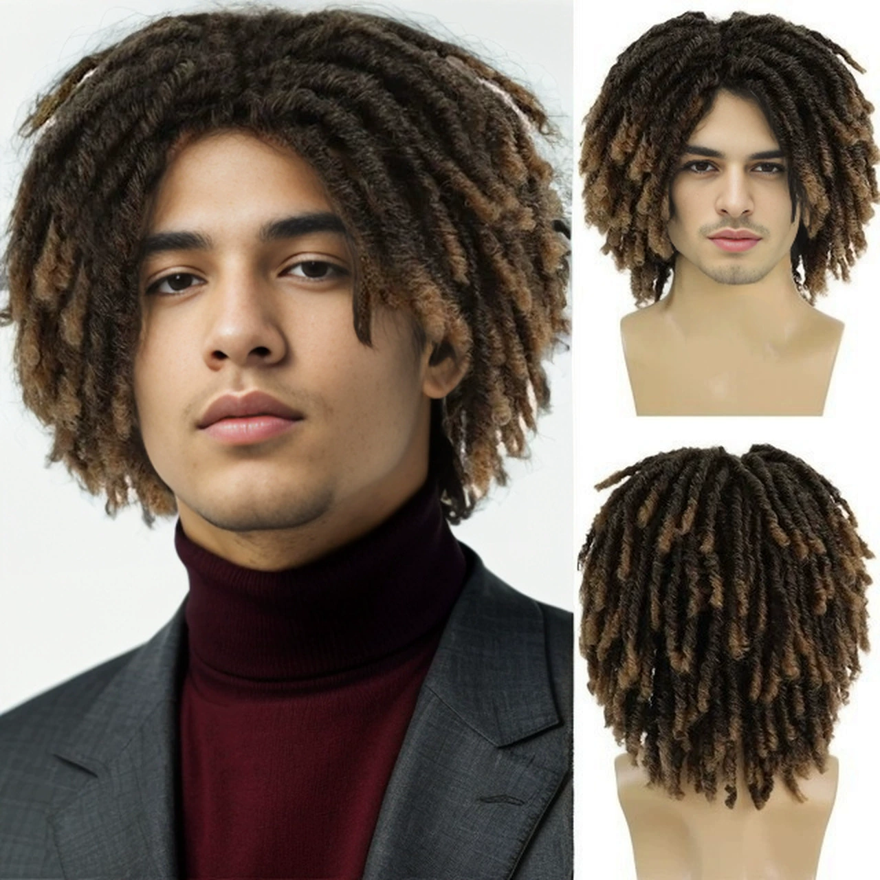 100% Human Hair Curly Wigs for Men