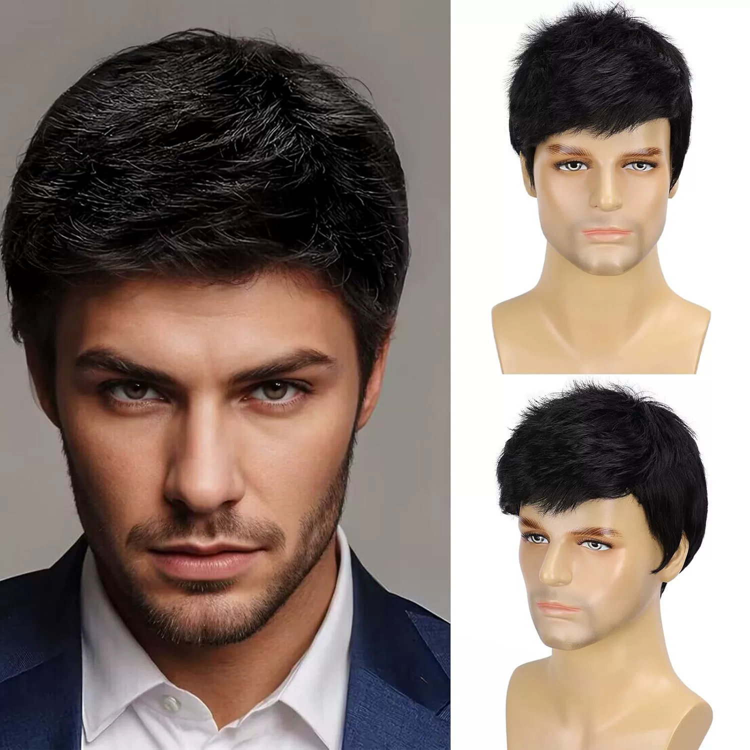 Short Pixie Full Lace Synthetic Male Wigs 2025