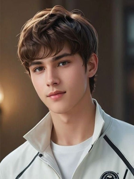 Male Simple Short Wavy Human Hair Wigs With Bangs