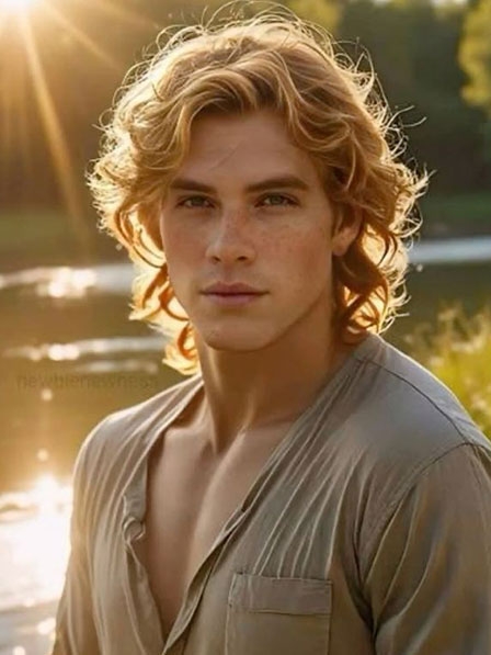 Men's Medium Length Wavy Blonde Human Hair Wigs