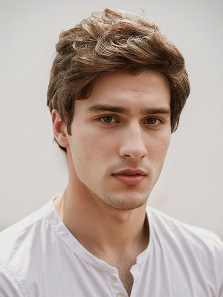 Male Casual Style Layered Cut Lace Front Real Hair Wigs