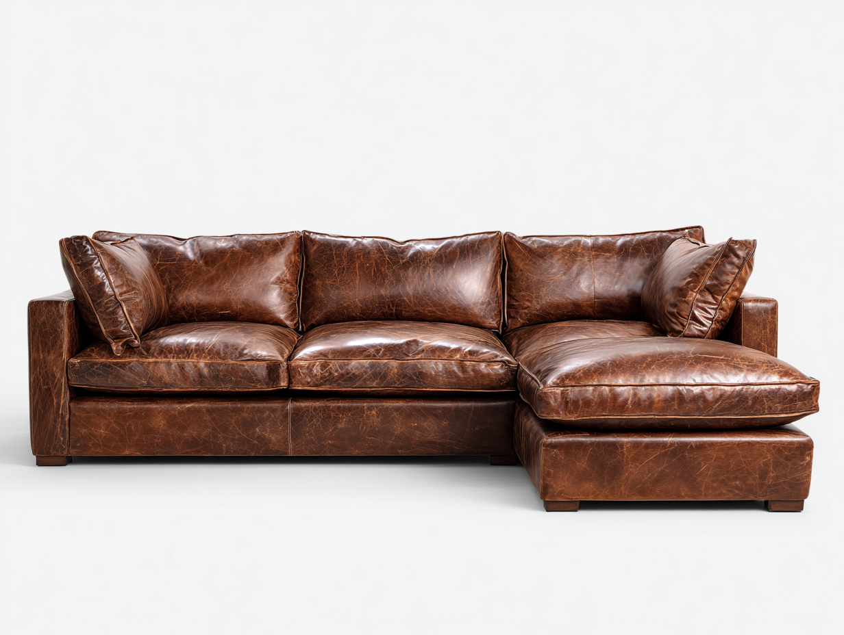 Corner Sofa upholstered leather sectional 285x165x82 cm - brown - contemporary comfort design-Nestupio