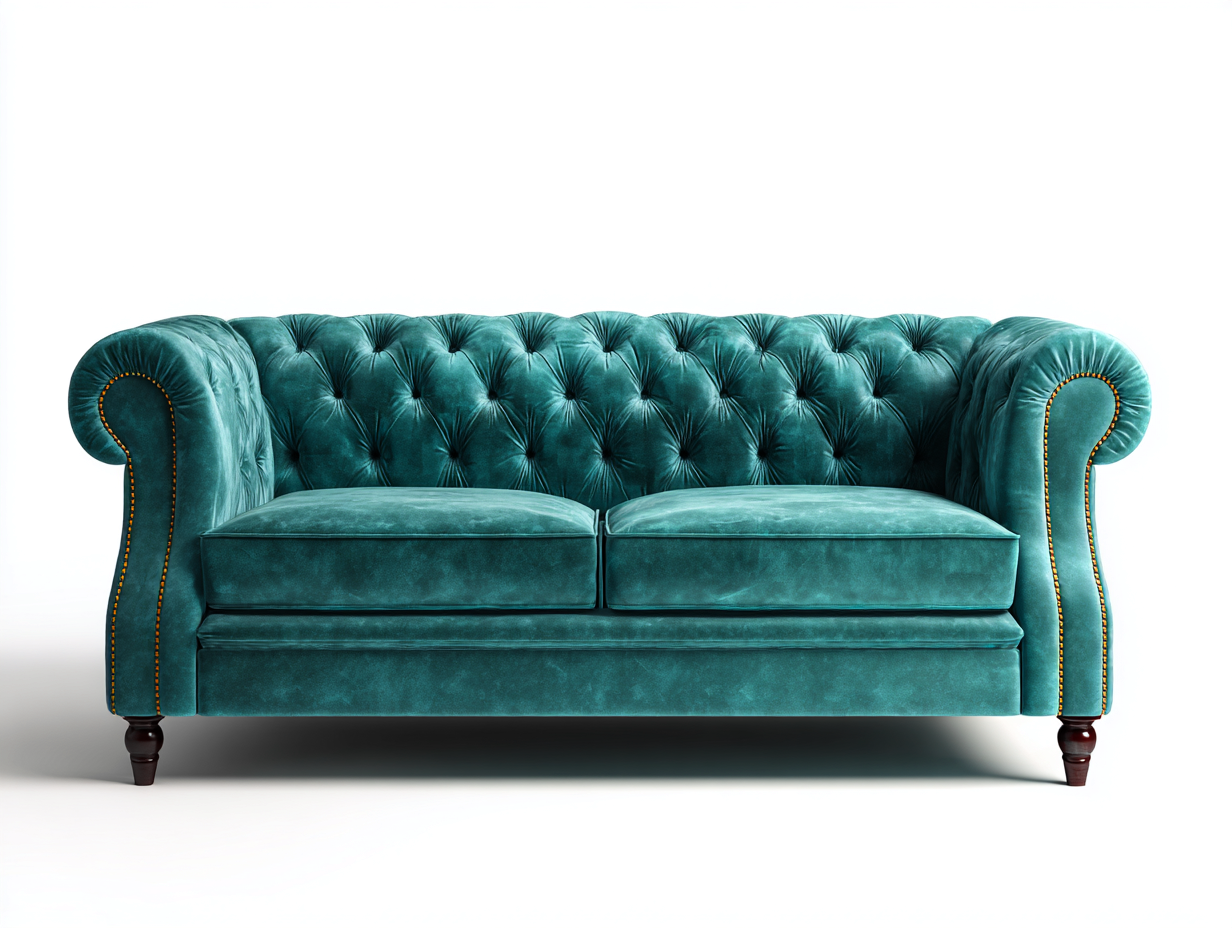 2 Seater Sofa upholstered velvet 185x90x78 cm - teal - classic tufted design-Nestupio