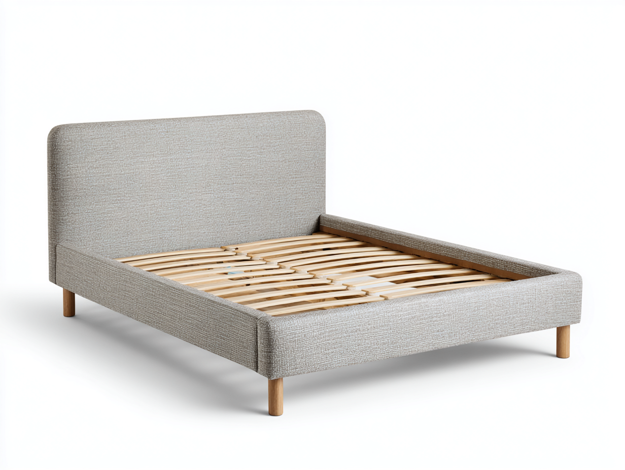 Double Beds Upholstered Fabric Bed Frame 200x160x105 cm - Light Grey - Modern Design-Nestupio