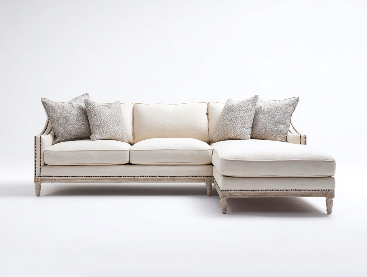 Corner Sofa upholstered fabric 285x165x85 cm - light beige - classic living room design-Nestupio