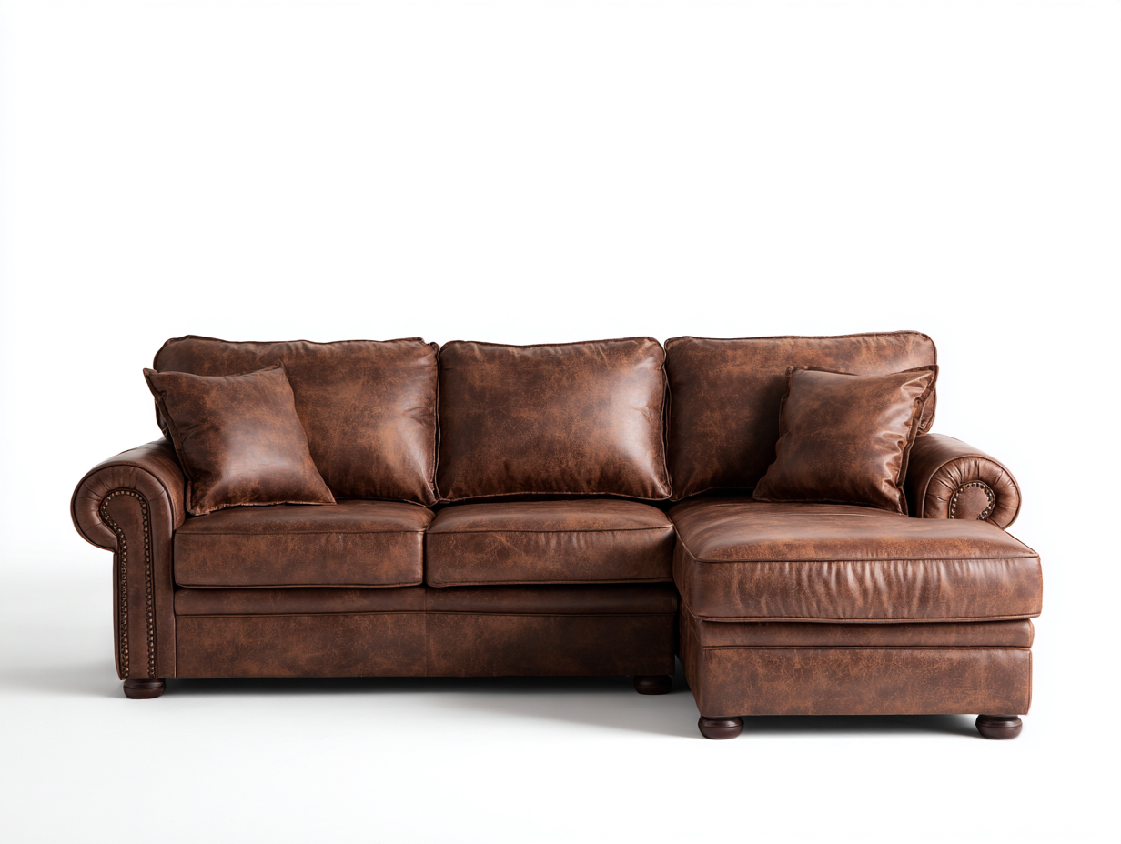 Corner Sofa upholstered leather 260x170x85 cm - brown - classic living room design-Nestupio