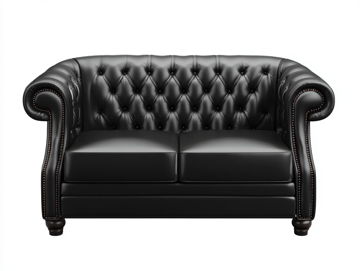 2 Seater Sofa upholstered leather 190x92x80 cm - black - classic tufted design-Nestupio