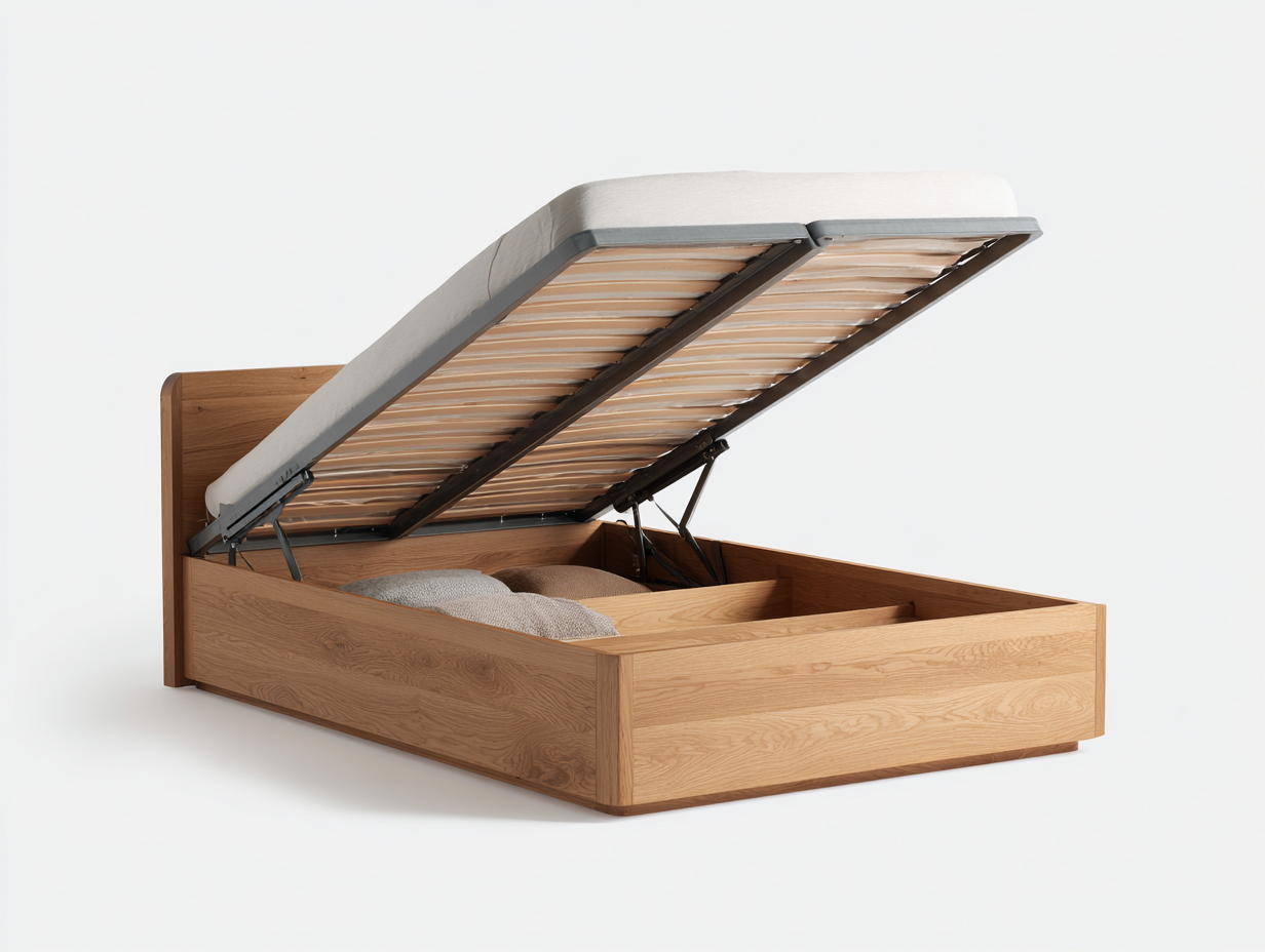 Double Beds Lift-Up Storage Bed Frame 200x160x105 cm - Natural Wood-Grey - Modern Design-Nestupio