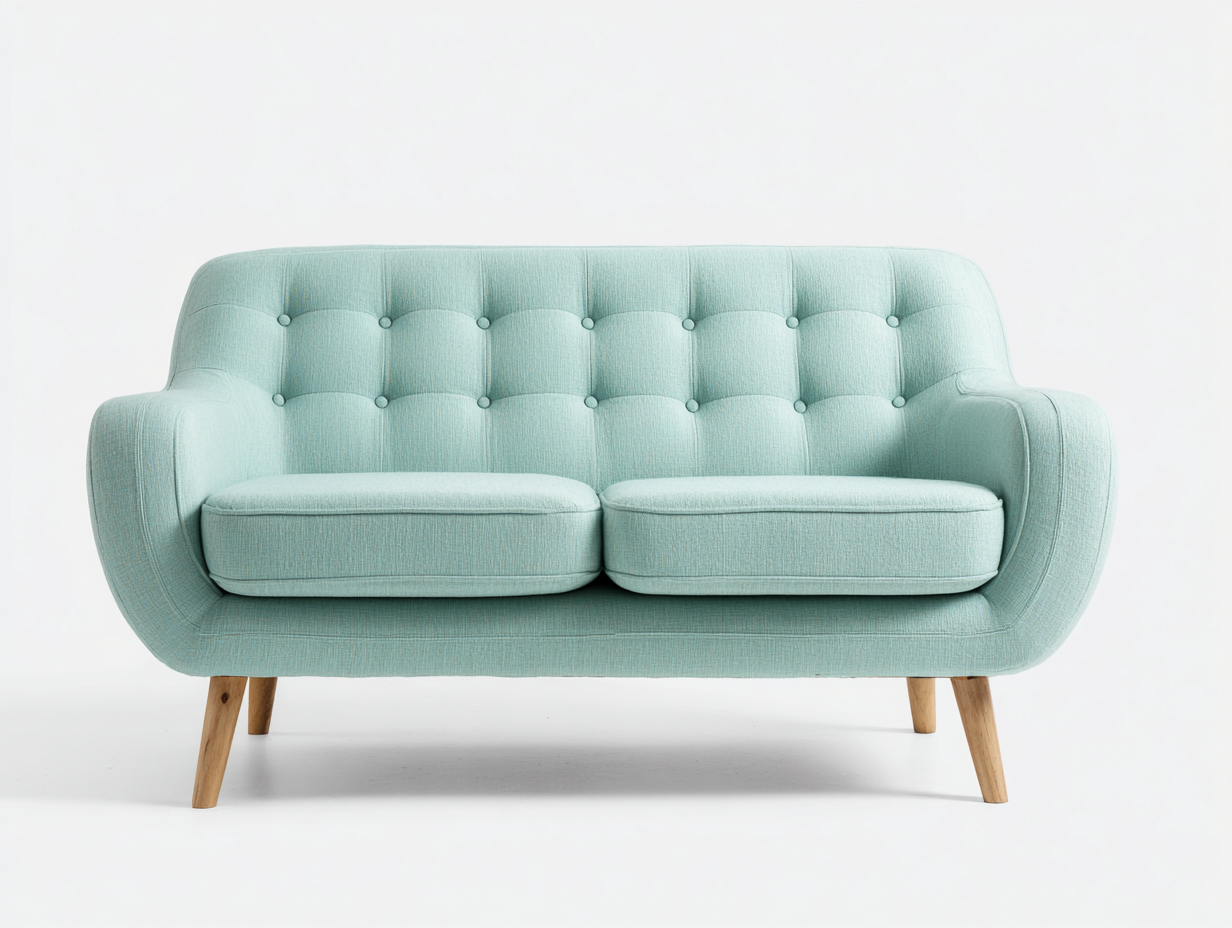 2 Seater Sofa Upholstered Fabric Sofa 150x80x85 cm - Light Blue-Natural Wood - Modern Design-Nestupio