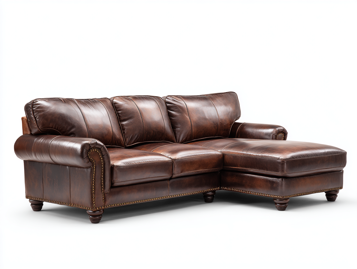 Corner Sofa Leather Upholstered 260x170x90 cm - Brown - Classic Design-Nestupio