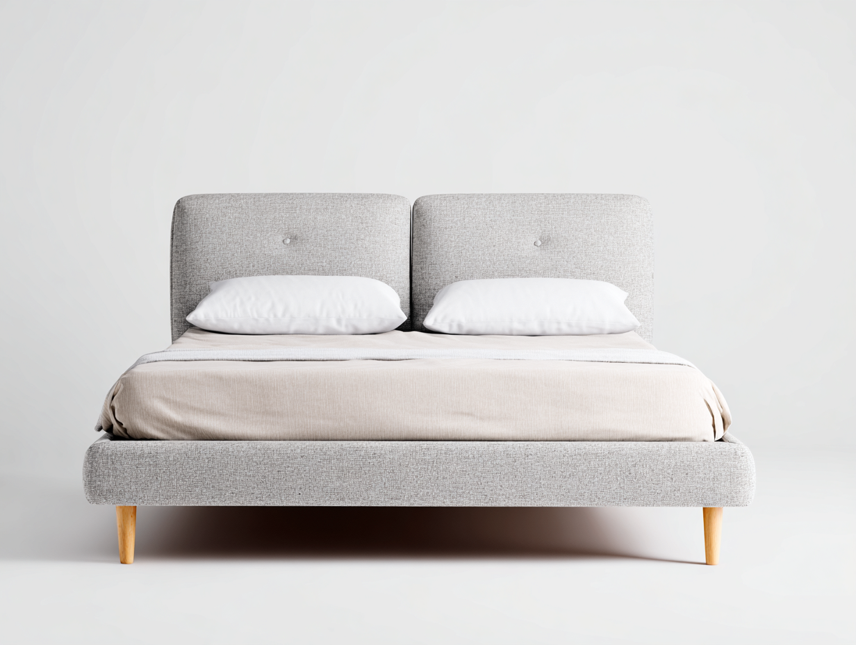 Double Beds Fabric Upholstered Bed Frame 200x160x105 cm - Light Grey with Natural Wood Legs - Modern Design-Nestupio
