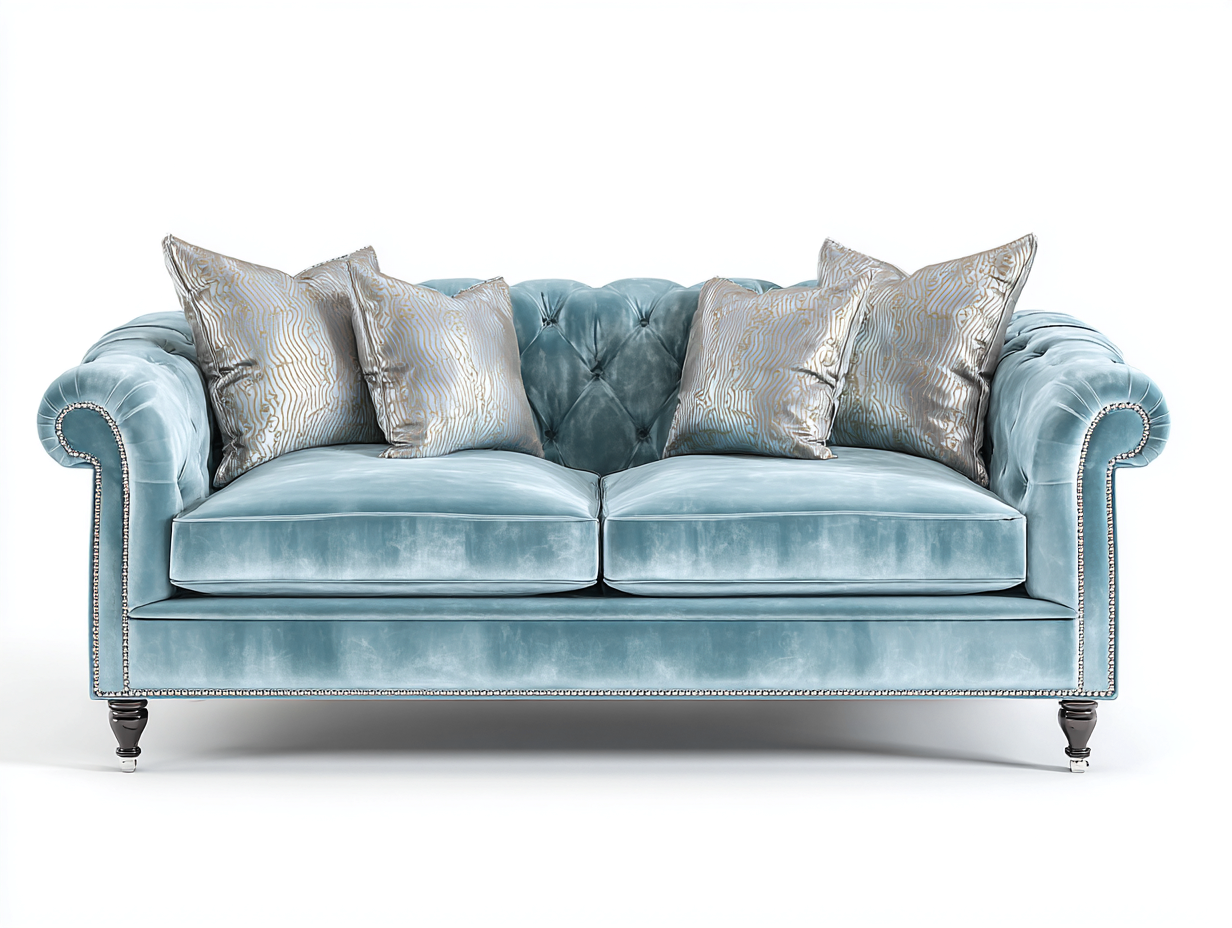 2 Seater Sofa Velvet Upholstered Sofa 185x90x82 cm - Light Blue - Classic Chesterfield Design-luxemymart