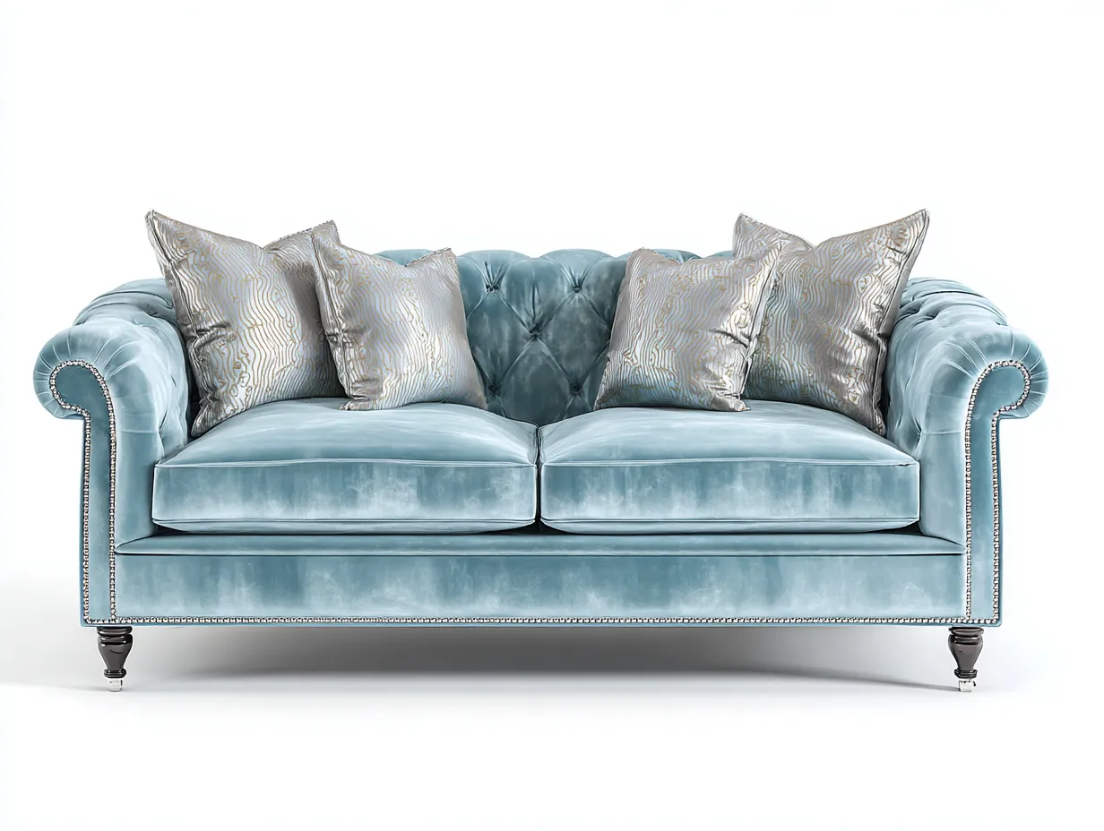 2 Seater Sofa Velvet Upholstered Sofa 185x90x82 cm - Light Blue - Classic Chesterfield Design-Luxegopad