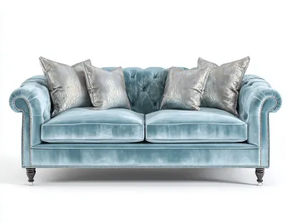 2 Seater Sofa Velvet Upholstered Sofa 185x90x82 cm - Light Blue - Classic Chesterfield Design-Luxegopad