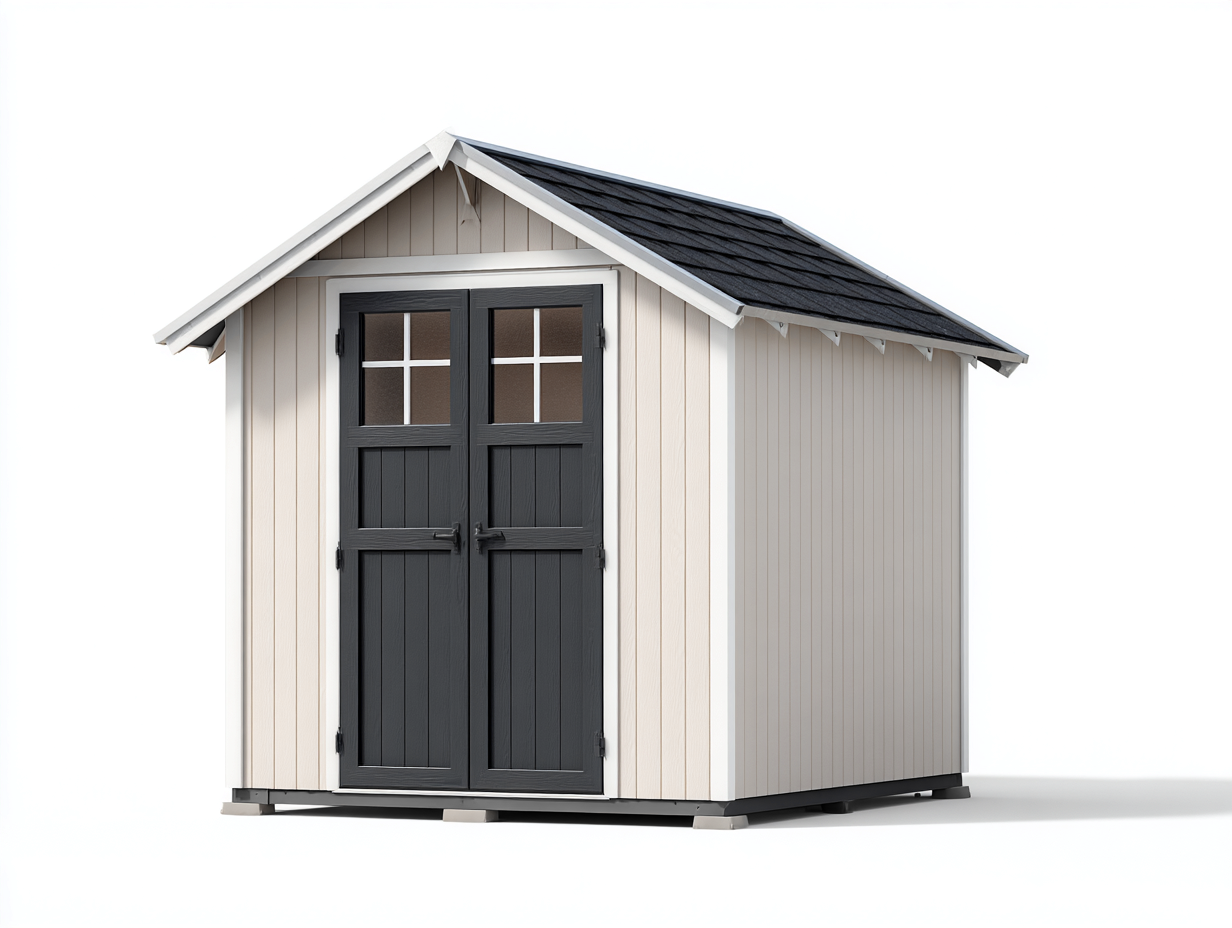 Garden Shed wooden storage cabin 210x180x215 cm - beige and black - classic outdoor design-luxemymart