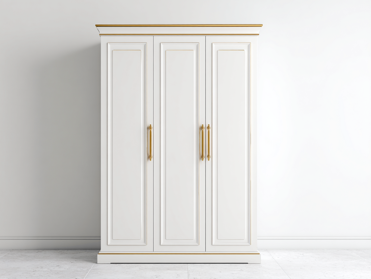 3 Door Wardrobes engineered wood 180x60x200 cm - white gold - classic storage design-Luxegopad