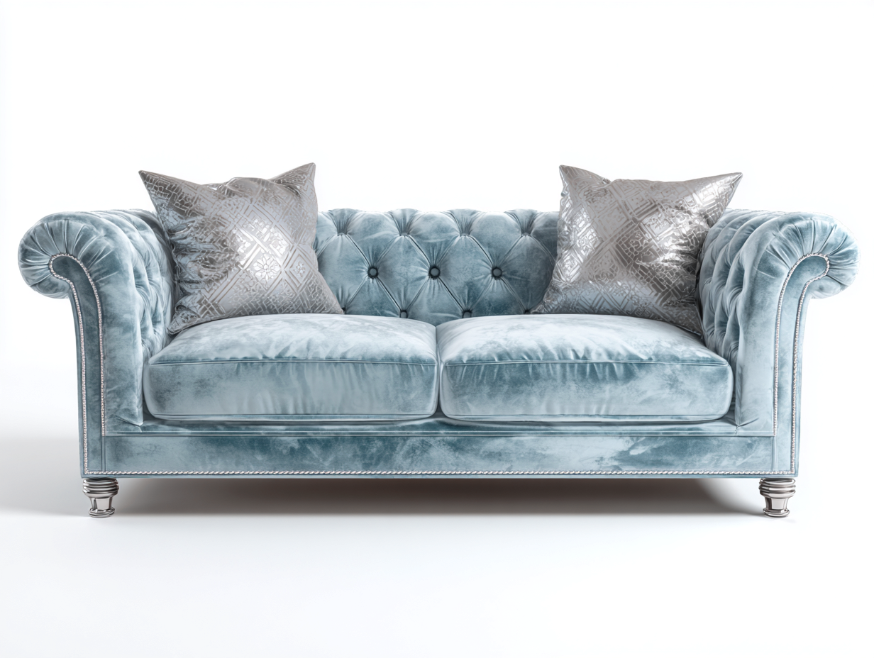 2 Seater Sofa velvet upholstery 170x90x78 cm - light blue - classic living room design-luxemymart