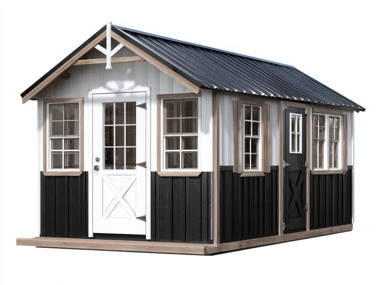 Garden Sheds - wood-metal - 240x180x220 cm - white-black-natural - outdoor storage design-Luxegopad