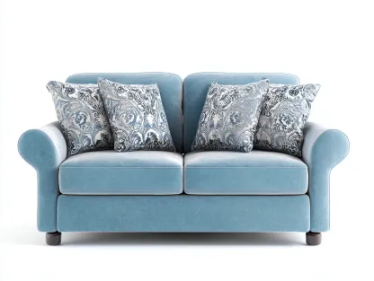 2 Seater Sofa - fabric-wood - 155x90x88 cm - light blue - classic living room design-Luxegopad