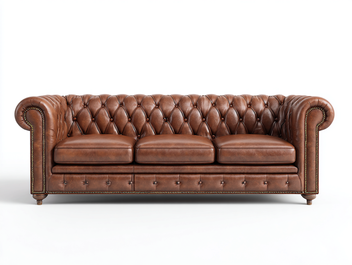 3 Seater Sofas - leather-wood - 220x95x85 cm - brown - classic living room design-luxemymart