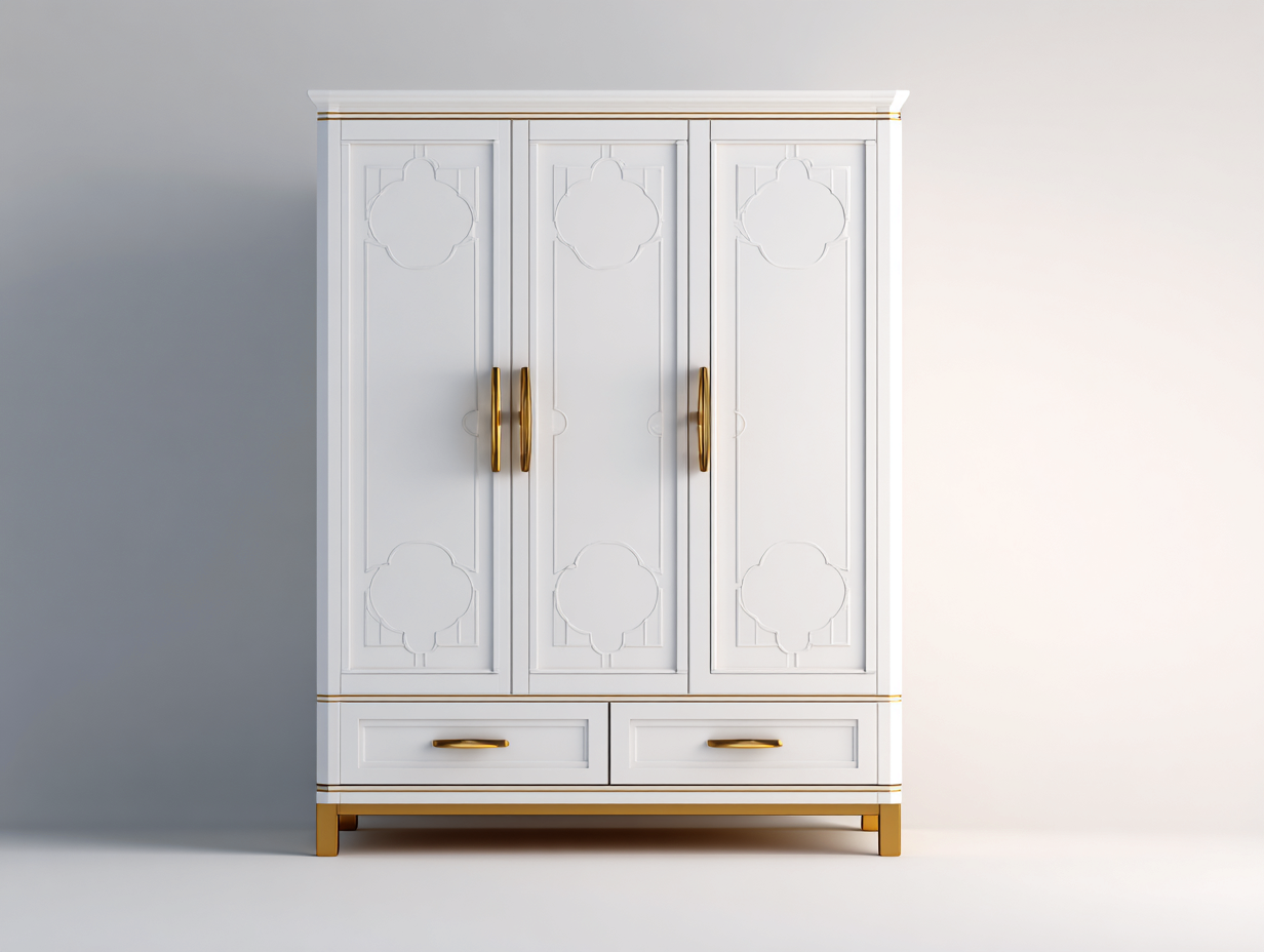3 Door Wardrobes Wooden Storage Cabinet 150x60x200 cm - White-Gold - With Drawers - Classic Design-luxemymart