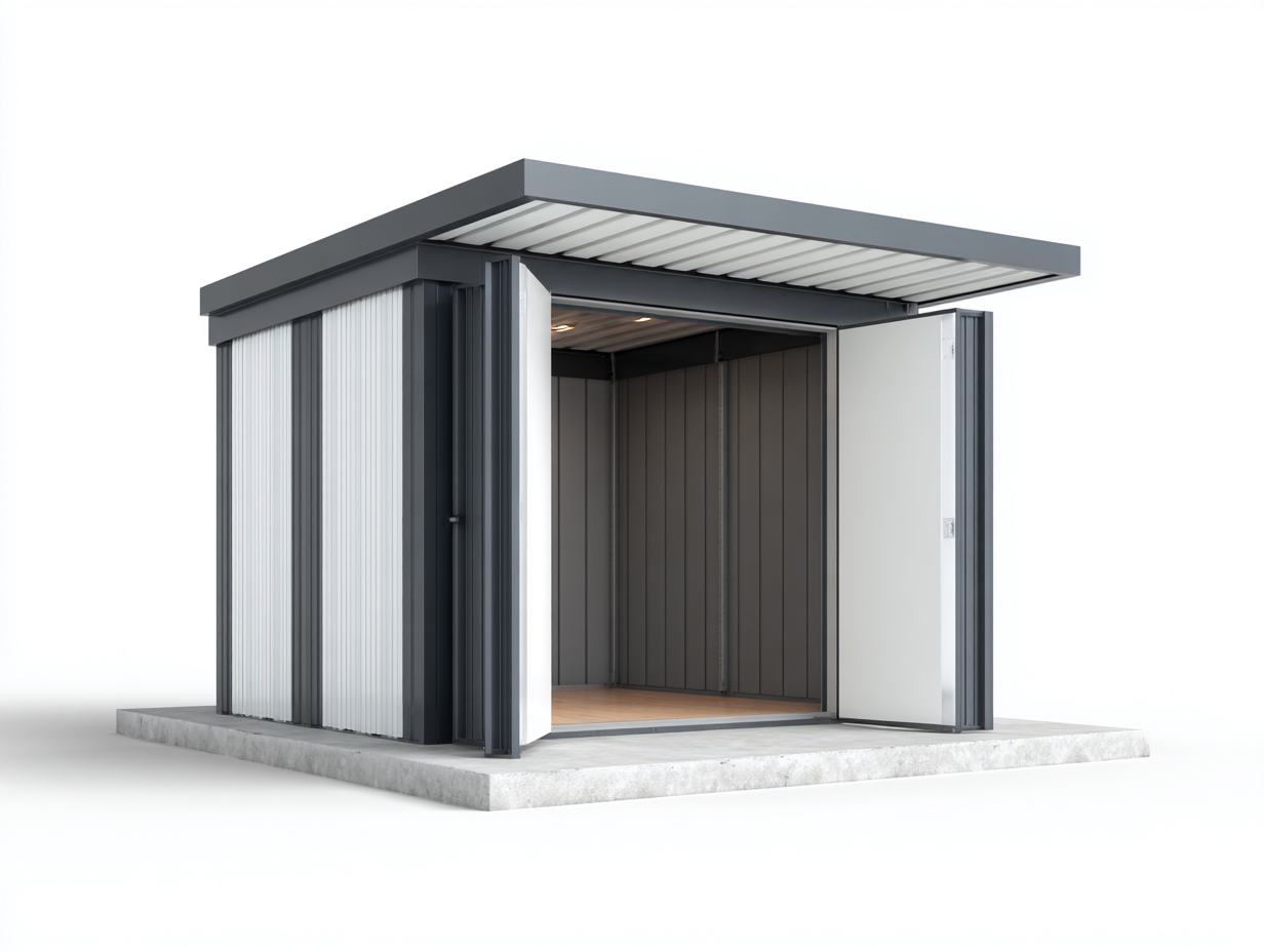 Garden Sheds - Metal 210x180x200 cm - Grey-White - Outdoor Storage Design-luxemymart