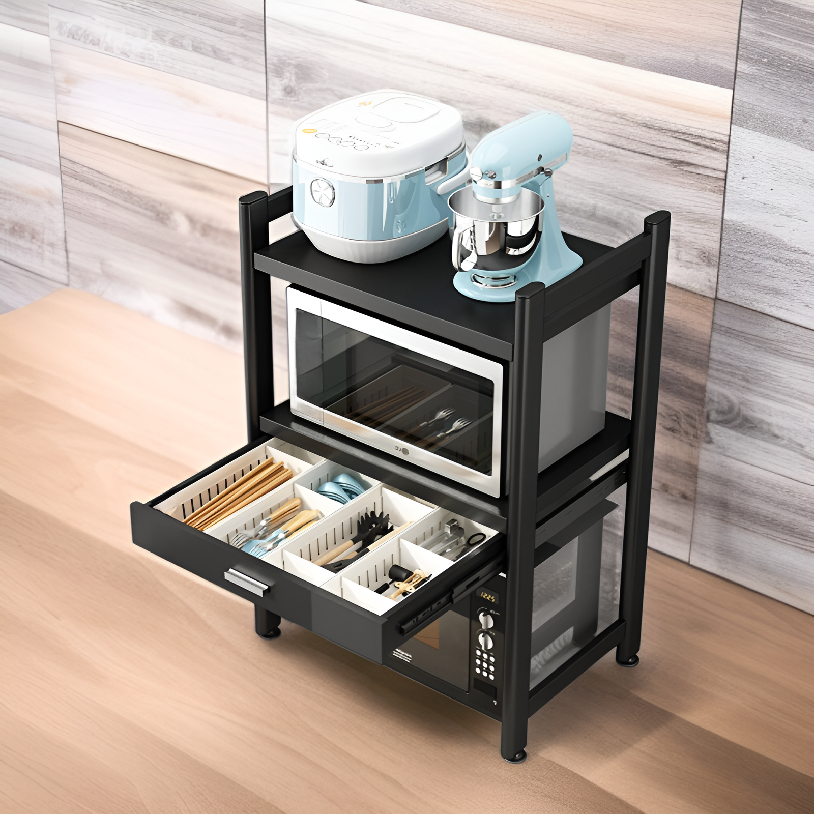 ชั้นวางของดีไซน์ทันสมัยสำหรับวางเครื่องครัว