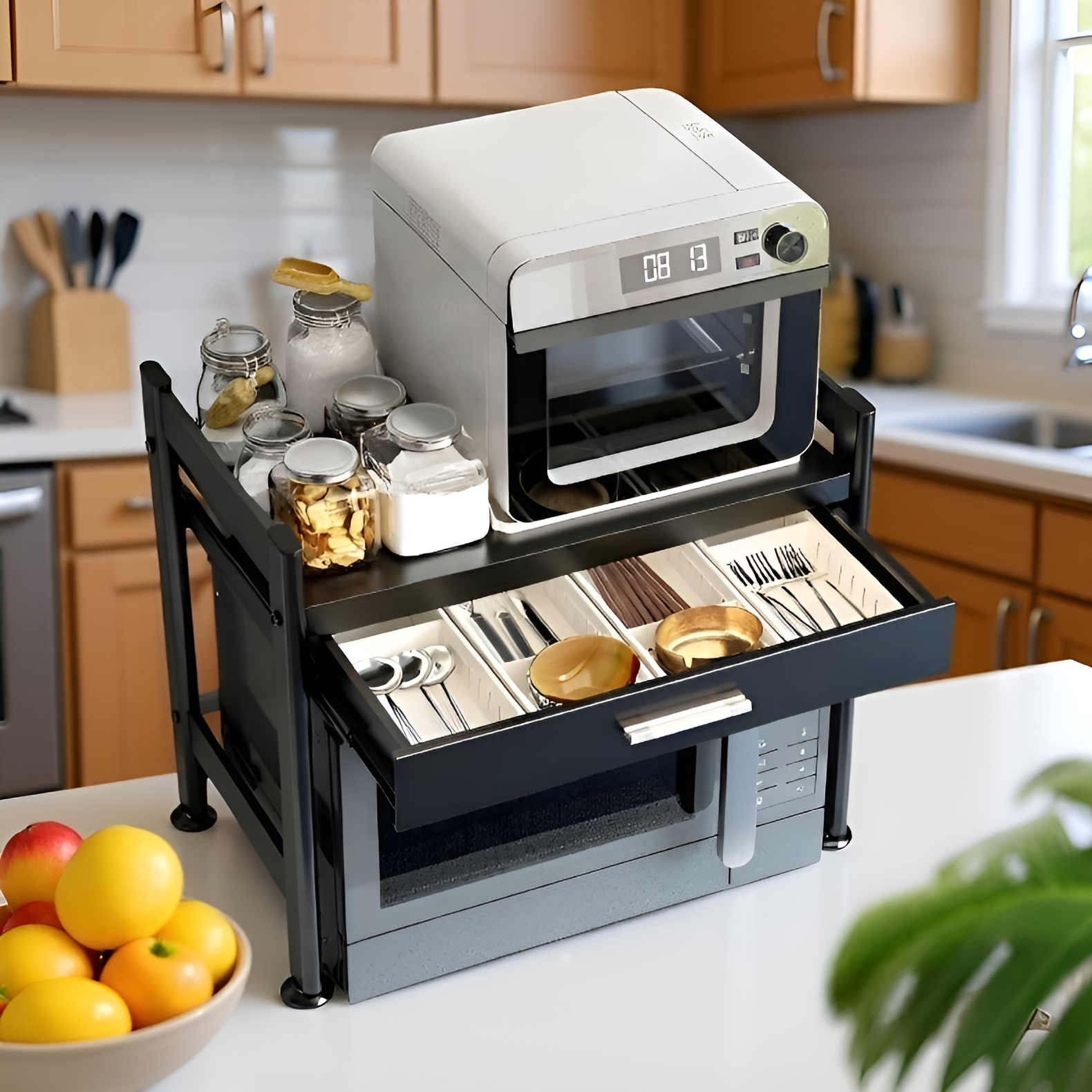 ชั้นวางของบ้านพร้อมลิ้นชักจัดเก็บอุปกรณ์ครัว