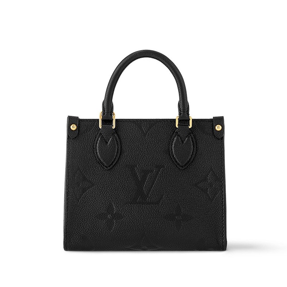 LV/ルイ・ヴィトン24新作 レディースブラックカーフレザーエンボス加工取り外し可能ショルダーストラップ付きハンドバッグ