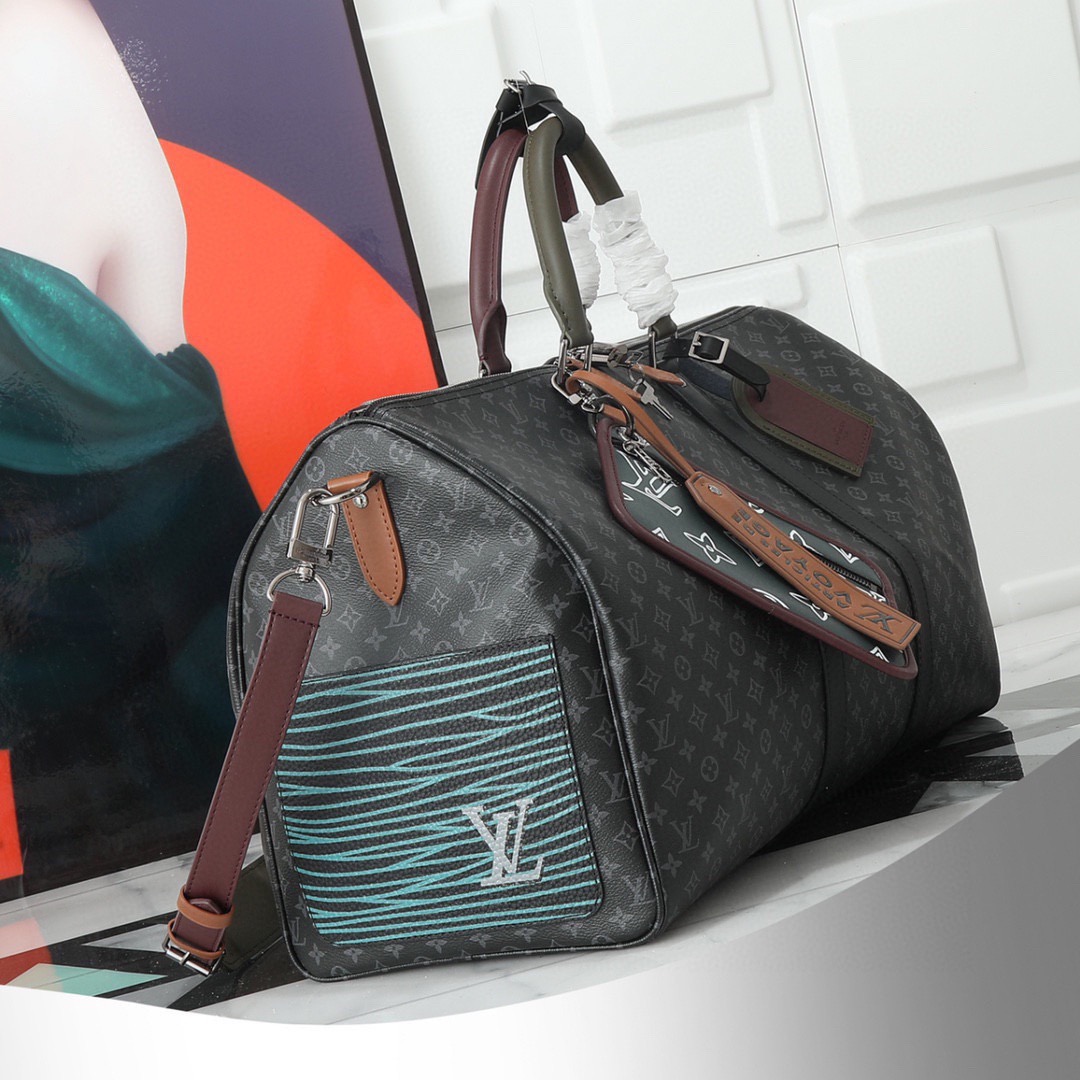 LOUIS VUITTON ルイ・ヴィトン  KEEPALL BANDOULIERE トラベルバッグ パッチワーク ジムバッグ ハンドバッグM56856 黒花