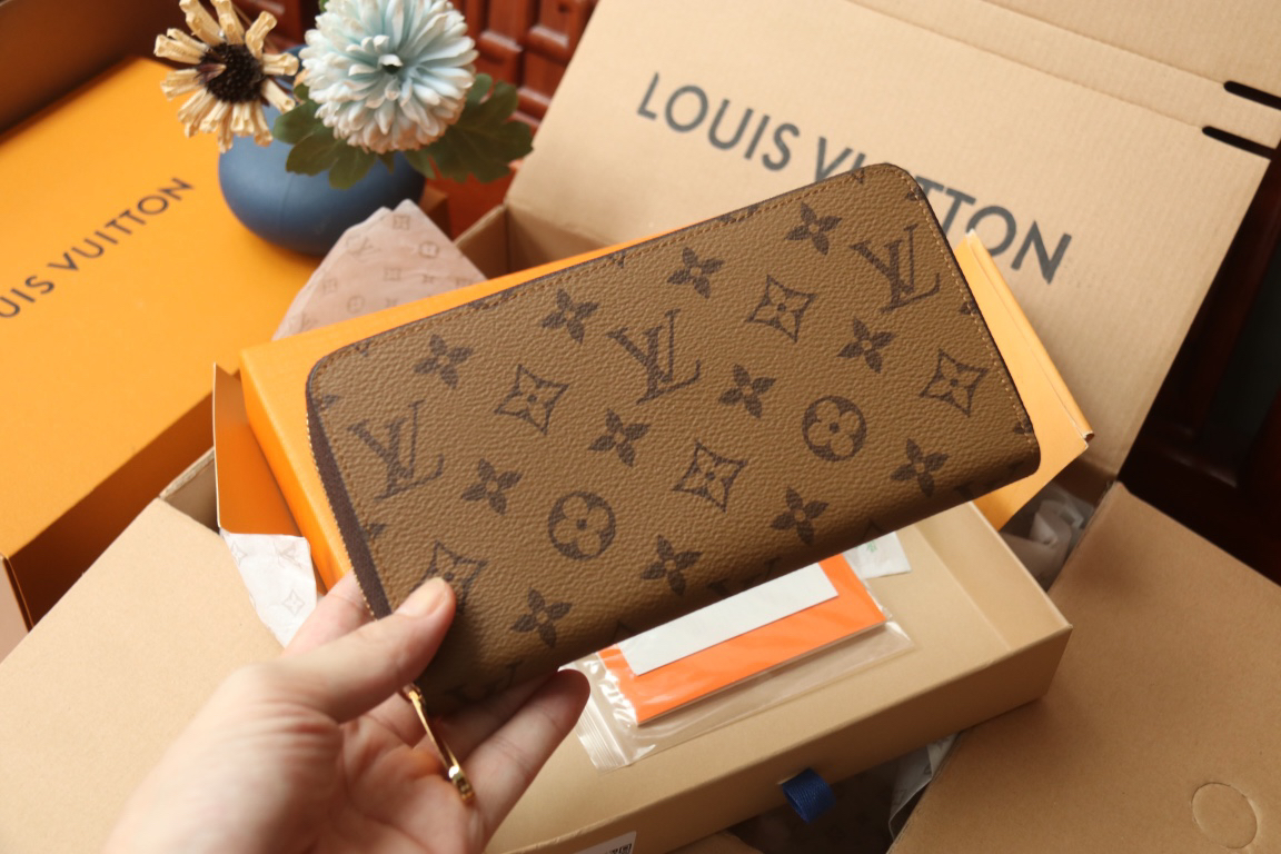LOUIS VUITTON ジッピー・ウォレット モノグラムリバース カーキ × ブラウン ラウンドファスナー ロングウォレット