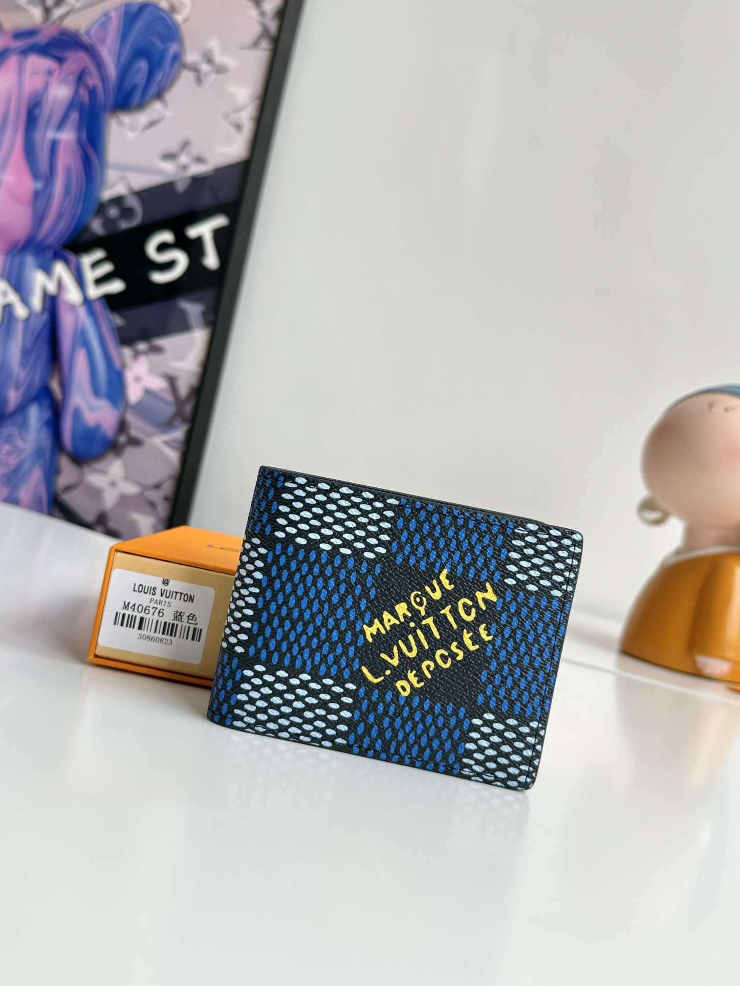 ブルー ダミエ・エルテージ マルチプル ウォレット ヴィンテージ風