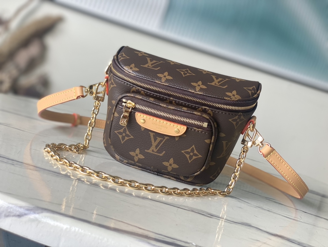 LOUIS VUITTON ミニウエストバッグ モノグラム キャンバス ゴールドチェーン レザーストラップ ルイヴィトン