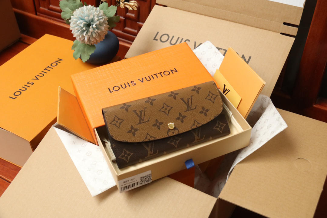 LOUIS VUITTON エミリー・ウォレット モノグラム × モノグラムリバース ブラウン × カーキ フリップ式 ロングウォレット