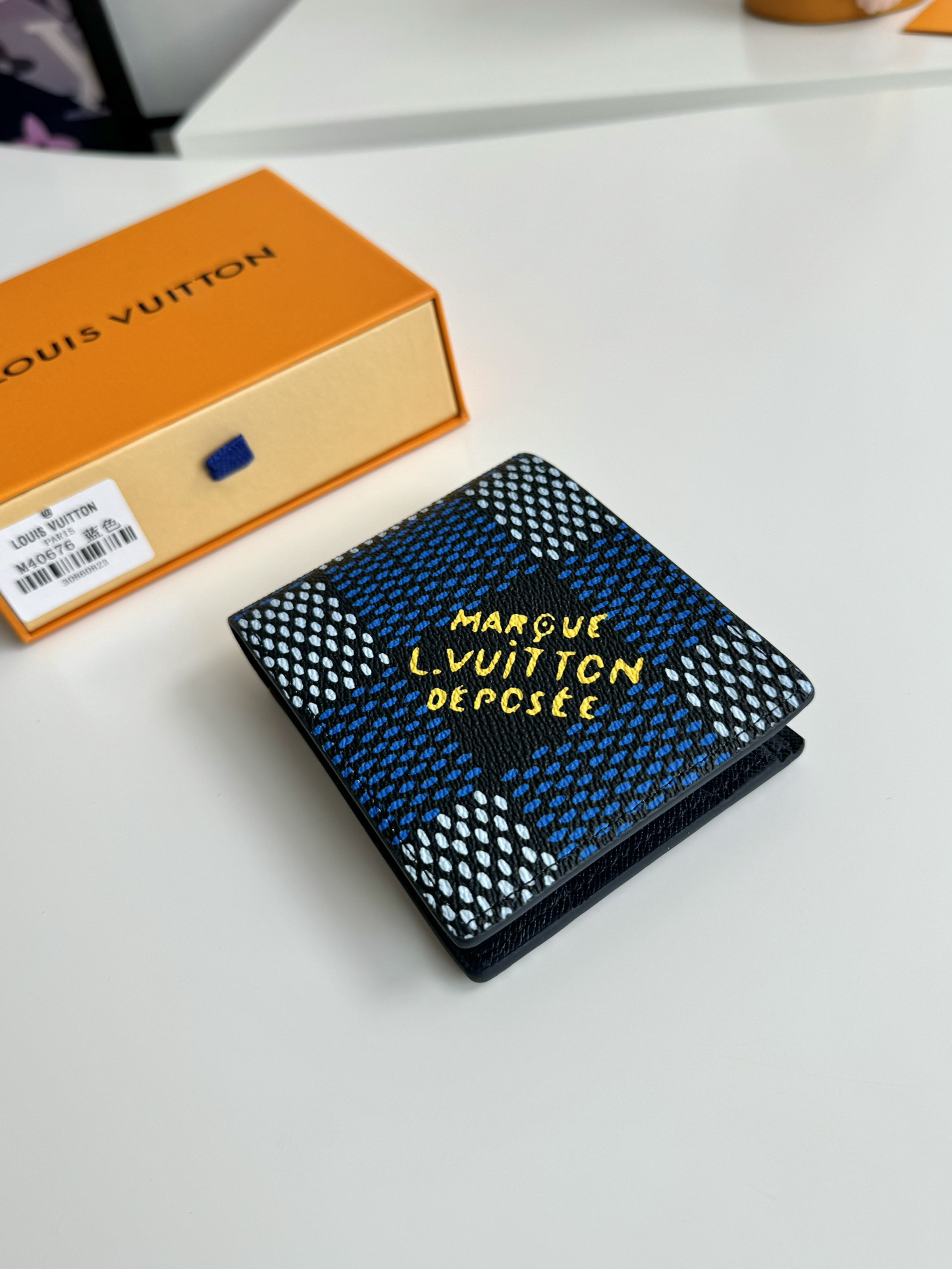 ブルー ダミエ・エルテージ マルチプル ウォレット ヴィンテージ風