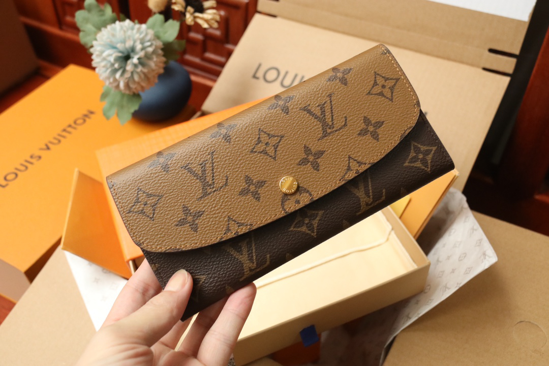 LOUIS VUITTON エミリー・ウォレット モノグラム × モノグラムリバース ブラウン × カーキ フリップ式 ロングウォレット