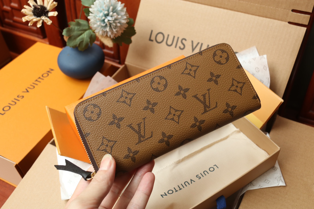 LOUIS VUITTON ジッピー・ウォレット モノグラムリバース カーキ × ブラウン ラウンドファスナー ロングウォレット