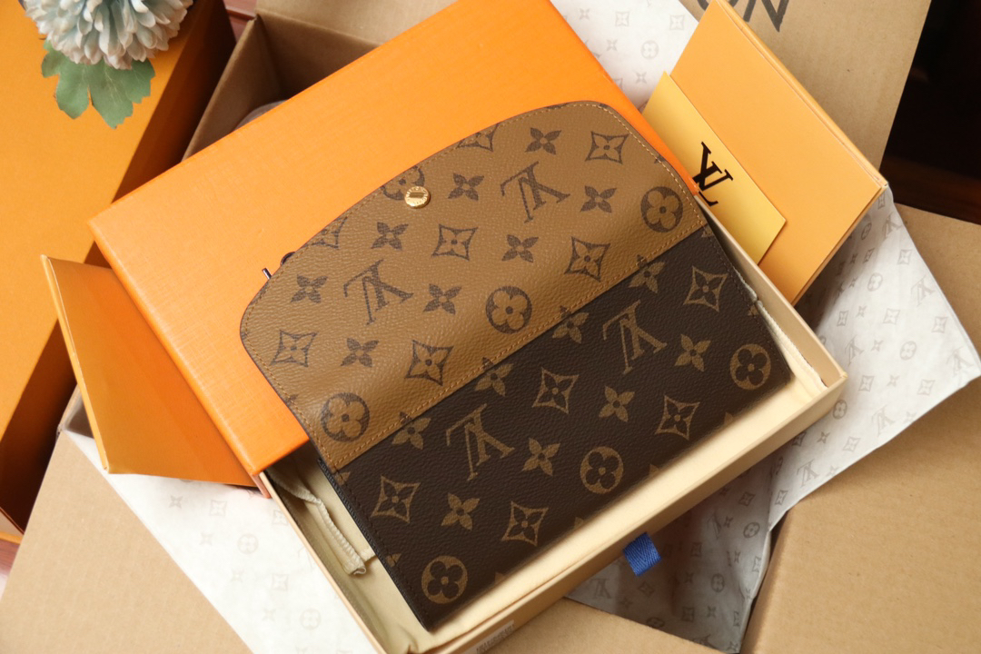 LOUIS VUITTON エミリー・ウォレット モノグラム × モノグラムリバース ブラウン × カーキ フリップ式 ロングウォレット