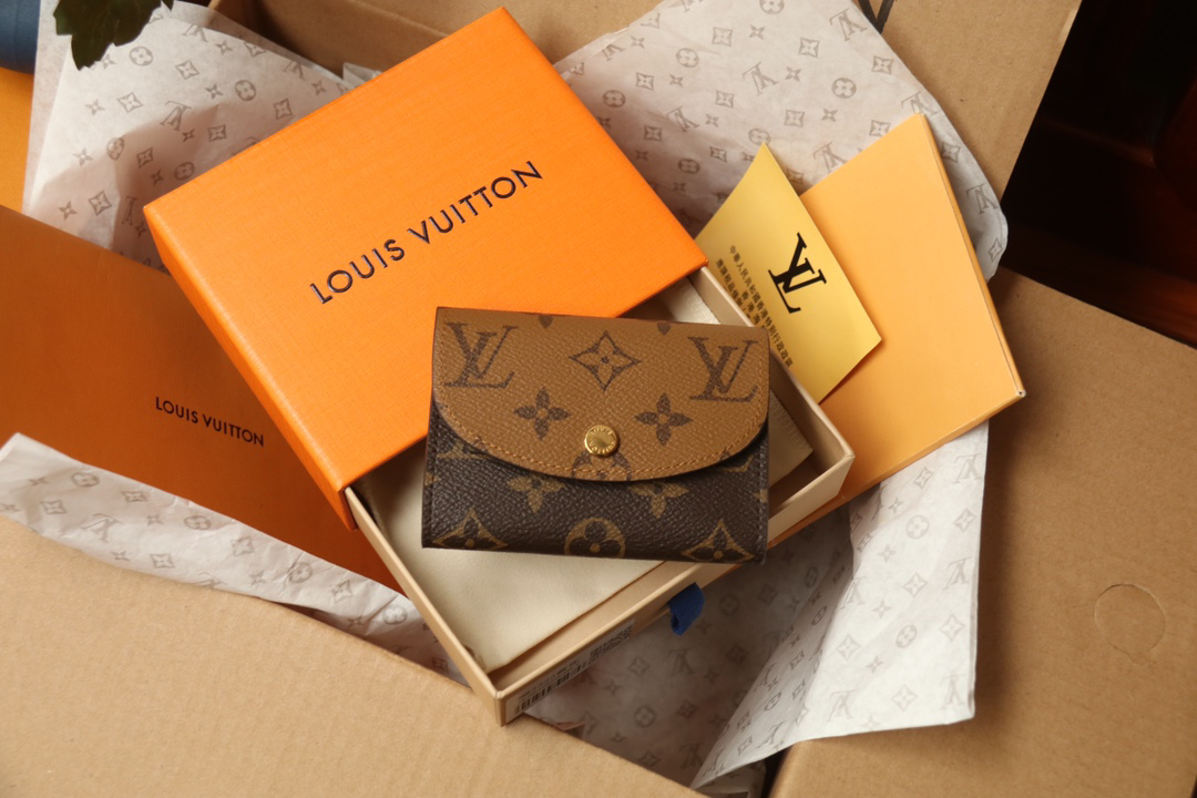 LOUIS VUITTON ロザリー・コインパース モノグラム × モノグラムリバース カーキ × ブラウン 三つ折り ミニウォレット